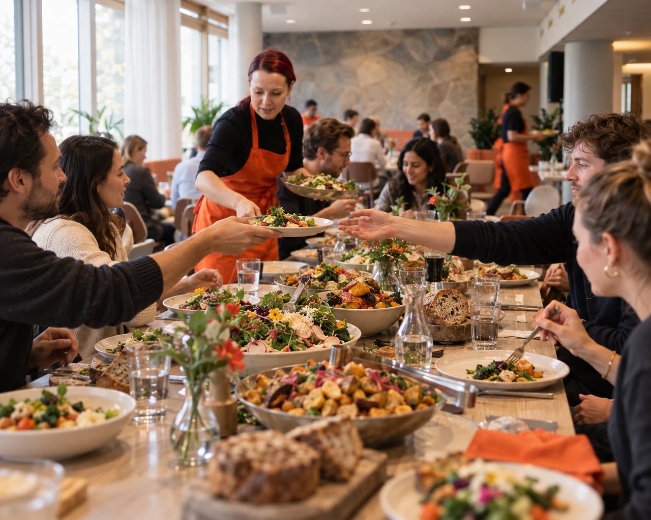 Lunch at the long table at Monda
